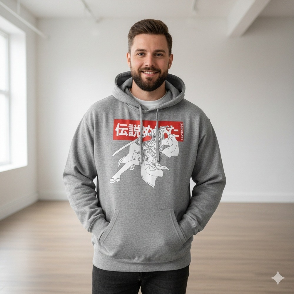 Zuni Sportswear Japanese Anime Samurai Gray Pullover Hoodie - Size 2XL‎